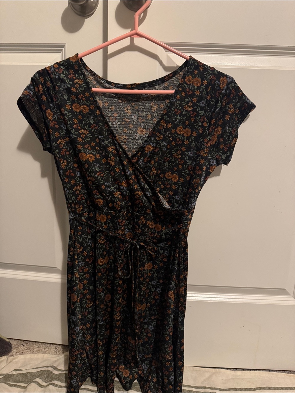 Eclipse Black Midi Wrap Dress with Rust Floral Print